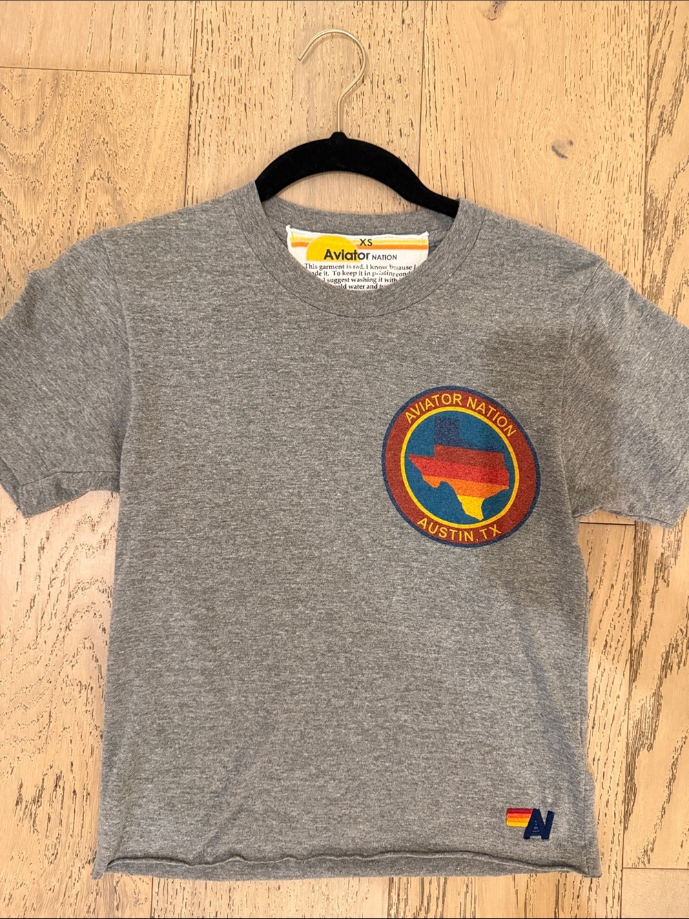 Aviator Nation Gray Short Sleeve Tee with Rainbow Texas Patch
